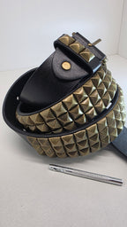 Ceinture noire 120 cm robuste et épaisse, clous serrés dorés