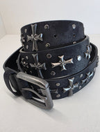 Ceinture noire robuste et épaisse, croix et clous rivetés