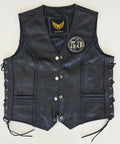 Veste à patchs en cuir noir de marque Leatherick - taille L