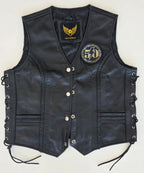 Veste à patchs en cuir noir de marque Leatherick - taille L