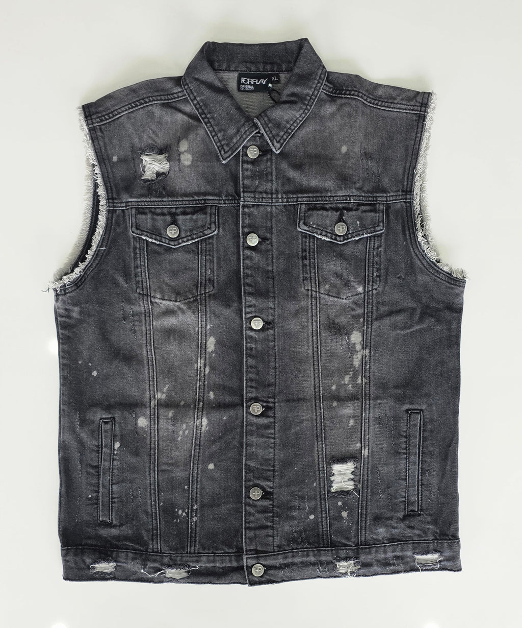 Veste à patchs grise "destroyed" (mais neuve !) de marque Forplay - tailles S à 2XL