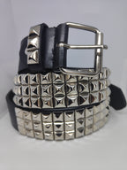 Ceinture noire 120 cm robuste et épaisse, clous serrés argentés
