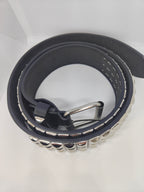 Ceinture noire 120 cm robuste et épaisse, clous serrés argentés