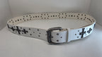 Ceinture blanche robuste et épaisse, croix et clous rivetés - Metalvest