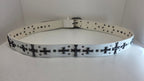 Ceinture blanche robuste et épaisse, croix et clous rivetés - Metalvest