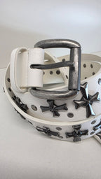 Ceinture blanche robuste et épaisse, croix et clous rivetés - Metalvest
