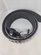 Ceinture noire 120 cm robuste et épaisse, clous serrés argentés - Metalvest