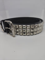 Ceinture noire 120 cm robuste et épaisse, clous serrés argentés - Metalvest