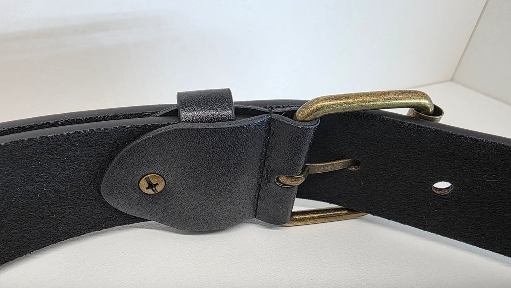 Ceinture noire 120 cm robuste et épaisse, clous serrés dorés - Metalvest