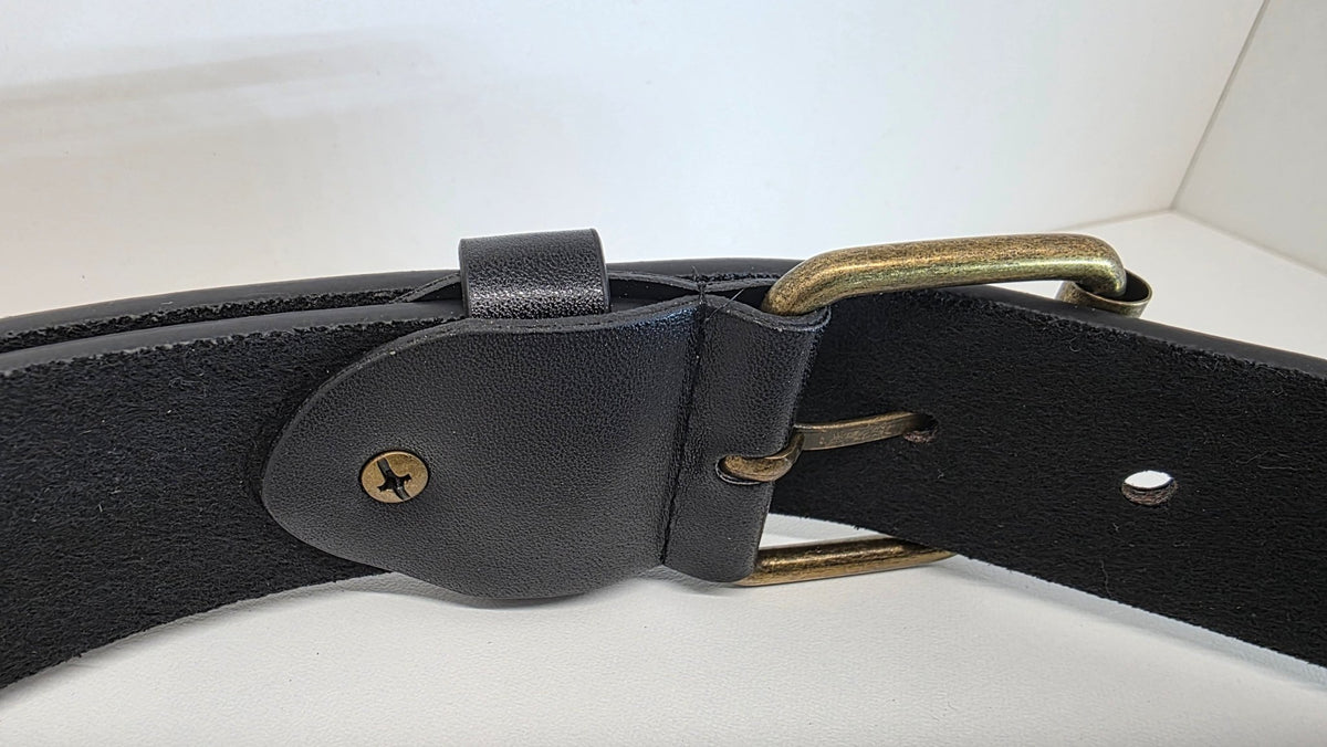 Ceinture noire 120 cm robuste et épaisse, clous serrés dorés - Metalvest