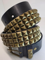 Ceinture noire 120 cm robuste et épaisse, clous serrés dorés - Metalvest