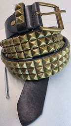 Ceinture noire 120 cm robuste et épaisse, clous serrés dorés - Metalvest