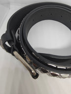 Ceinture noire 120 cm robuste et épaisse, clous serrés gris anthracite brillants et fumés - Metalvest