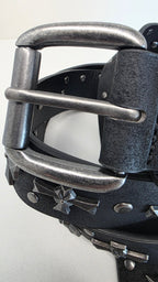 Ceinture noire robuste et épaisse, croix et clous rivetés - Metalvest