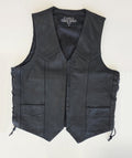 Veste à patchs en cuir noir de marque Leather Gallery - taille L - Metalvest