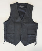 Veste à patchs en cuir noir de marque Leather Gallery - taille L - Metalvest