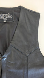 Veste à patchs en cuir noir de marque Leather Gallery - taille L - Metalvest