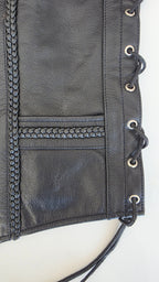 Veste à patchs en cuir noir de marque Leatherick - taille L - Metalvest
