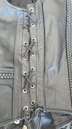 Veste à patchs en cuir noir de marque Leatherick - taille L - Metalvest