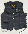 Veste à patchs en cuir noir de marque Leatherick - taille L - Metalvest