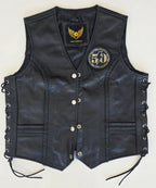 Veste à patchs en cuir noir de marque Leatherick - taille L - Metalvest