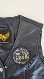 Veste à patchs en cuir noir de marque Leatherick - taille L - Metalvest