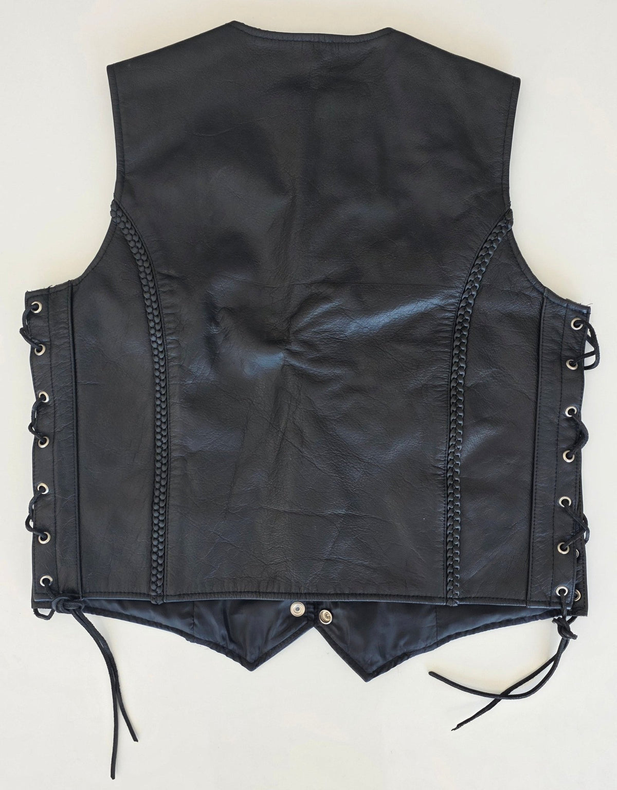 Veste à patchs en cuir noir de marque Leatherick - taille L - Metalvest