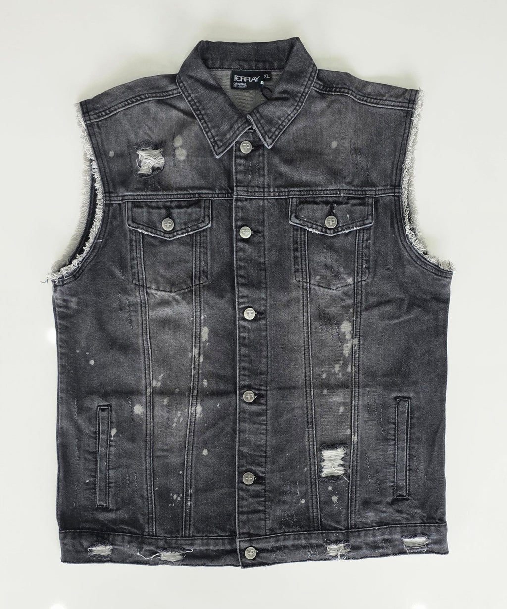Veste à patchs grise "destroyed" (mais neuve !) de marque Forplay - tailles S à 2XL - Metalvest