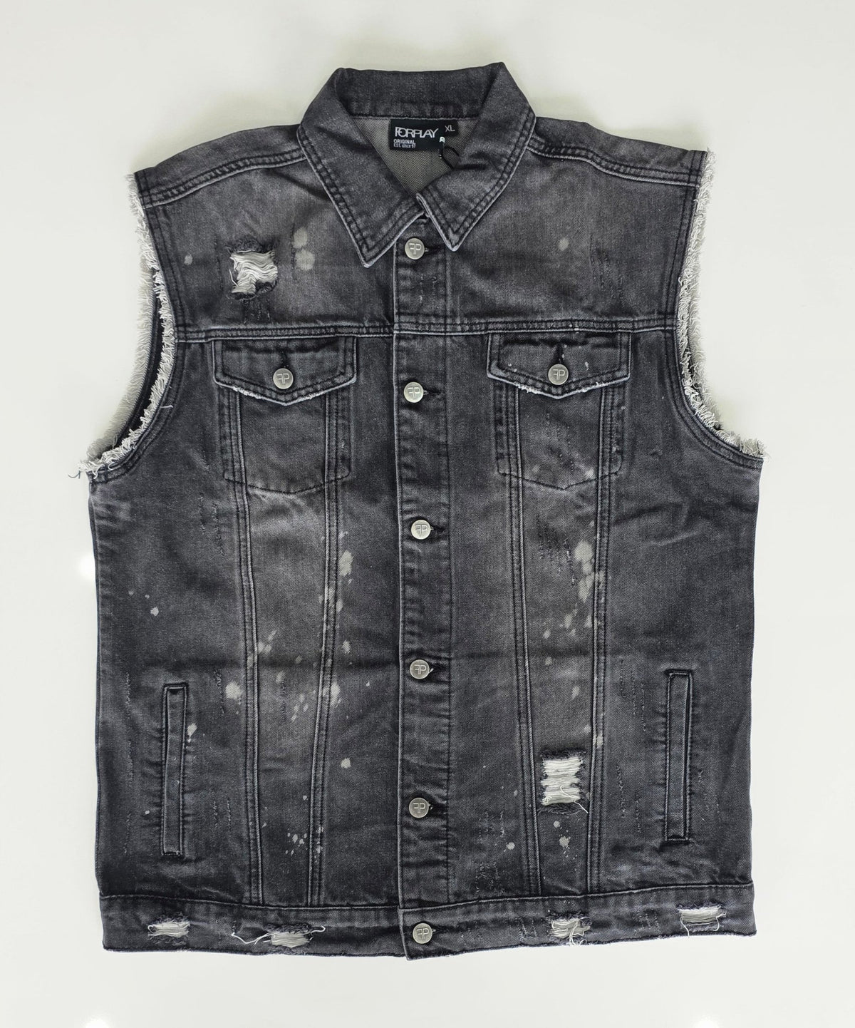 Veste à patchs grise "destroyed" (mais neuve !) de marque Forplay - tailles S à 2XL - Metalvest