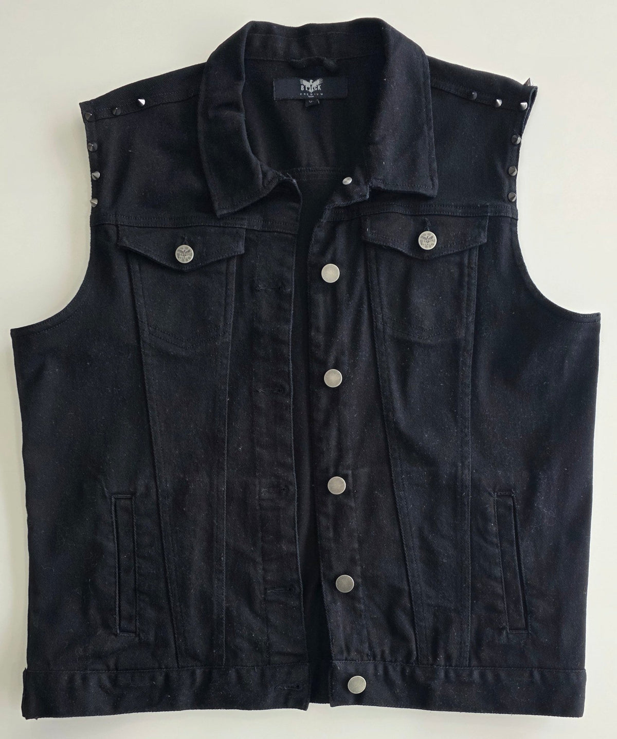 Veste à patchs noire femmes de marque Black Premium avec clous - tailles XL et 2XL - Metalvest