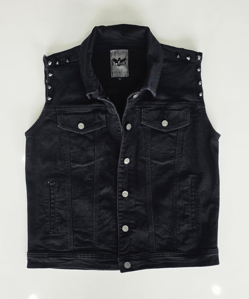 Veste à patchs noire femmes de marque Black Premium avec clous - tailles XL et 2XL - Metalvest