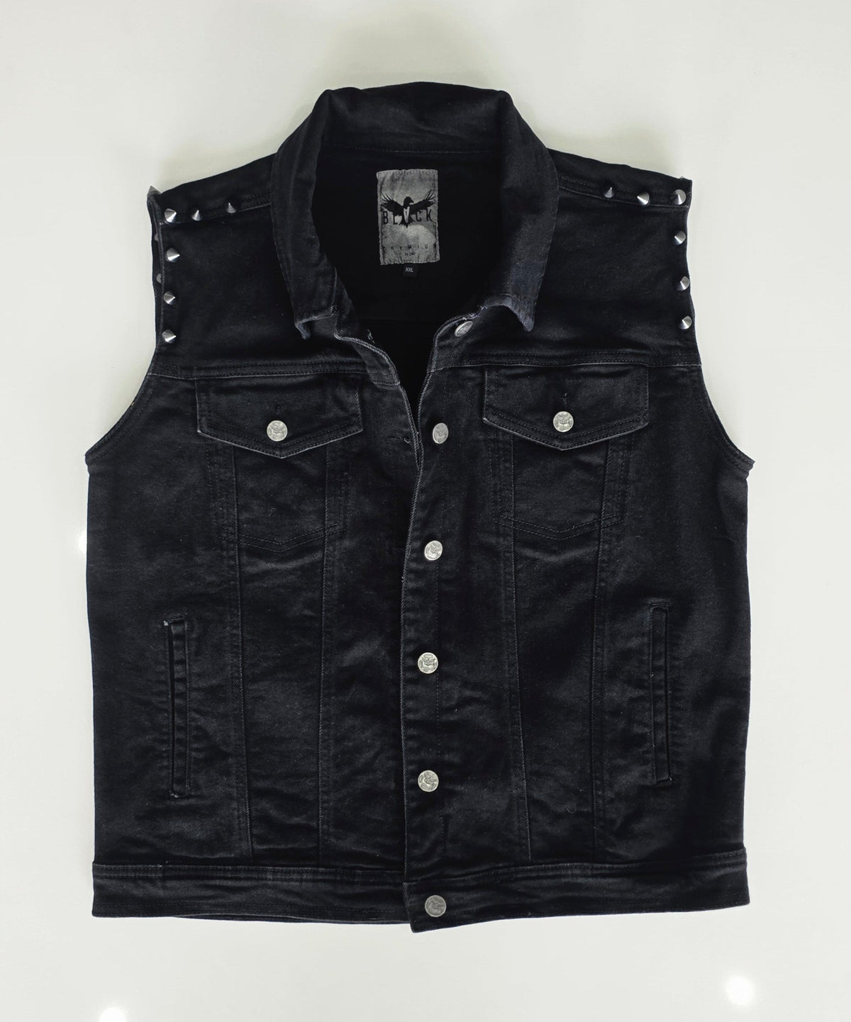 Veste à patchs noire femmes de marque Black Premium avec clous - tailles XL et 2XL - Metalvest